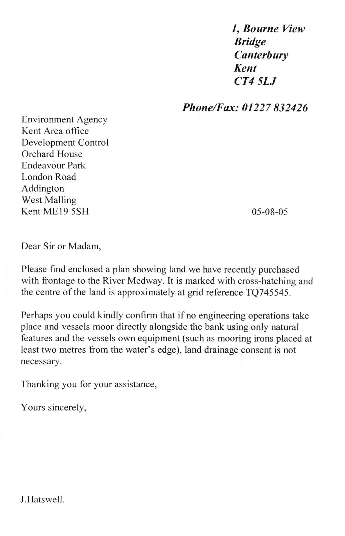 Letter from us to the Environment Agency